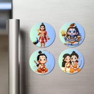 Kartikeya, Shiva, Rama, And Sita. Fridge Magnets – 4 Piece Set | 3 Inch Round Wall Fridge Decor (F22845) Kartikeya, Shiva, Rama, And Sita. Fridge Magnets – 4 Piece Set | 3 Inch Round Wall Fridge Decor (F22845)