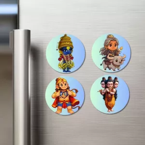 Vitthal, Yama, Hanuman, And Dattatreya. Fridge Magnets – 4 Piece Set | 3 Inch Round Wall Fridge Decor (F22847) Vitthal, Yama, Hanuman, And Dattatreya. Fridge Magnets – 4 Piece Set | 3 Inch Round Wall Fridge Decor (F22847)