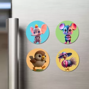 Elephant, Mouse, Sparrow, And Ostrich. Fridge Magnets – 4 Piece Set | 3 Inch Round Wall Fridge Decor (F22853) Elephant, Mouse, Sparrow, And Ostrich. Fridge Magnets – 4 Piece Set | 3 Inch Round Wall Fridge Decor (F22853)