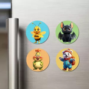 Bee, Bat, Caterpillar, And Polar Bear. Fridge Magnets – 4 Piece Set | 3 Inch Round Wall Fridge Decor (F22855) Bee, Bat, Caterpillar, And Polar Bear. Fridge Magnets – 4 Piece Set | 3 Inch Round Wall Fridge Decor (F22855)