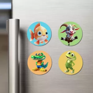 Goldfish, Goat, Crocodile, And Frog. Fridge Magnets – 4 Piece Set | 3 Inch Round Wall Fridge Decor (F22858) Goldfish, Goat, Crocodile, And Frog. Fridge Magnets – 4 Piece Set | 3 Inch Round Wall Fridge Decor (F22858)