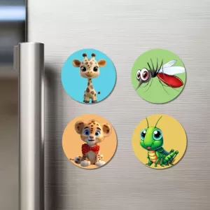 Giraffe, Mosquito, Leopard, And Grasshopper. Fridge Magnets – 4 Piece Set | 3 Inch Round Wall Fridge Decor (F22861) Giraffe, Mosquito, Leopard, And Grasshopper. Fridge Magnets – 4 Piece Set | 3 Inch Round Wall Fridge Decor (F22861)