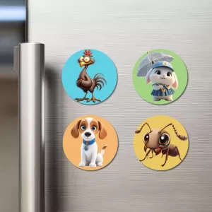 Rooster, Rabbit, Dog, And Ant. Fridge Magnets – 4 Piece Set | 3 Inch Round Wall Fridge Decor (F22875) Rooster, Rabbit, Dog, And Ant. Fridge Magnets – 4 Piece Set | 3 Inch Round Wall Fridge Decor (F22875)