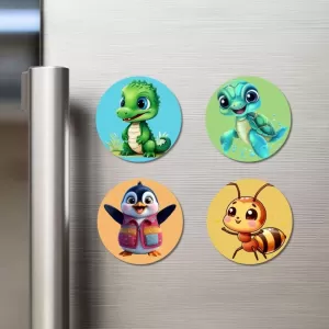 Crocodile, Turtle, Penguin, And Bee. Fridge Magnets – 4 Piece Set | 3 Inch Round Wall Fridge Decor (F22876) Crocodile, Turtle, Penguin, And Bee. Fridge Magnets – 4 Piece Set | 3 Inch Round Wall Fridge Decor (F22876)