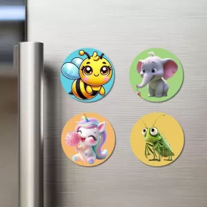 Bee, Elephant, Unicorn, And Grasshopper. Fridge Magnets – 4 Piece Set | 3 Inch Round Wall Fridge Decor (F22877) Bee, Elephant, Unicorn, And Grasshopper. Fridge Magnets – 4 Piece Set | 3 Inch Round Wall Fridge Decor (F22877)