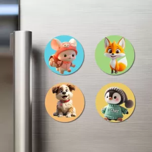 Mice, Fox, Dog, And Penguin. Fridge Magnets – 4 Piece Set | 3 Inch Round Wall Fridge Decor (F22879) Mice, Fox, Dog, And Penguin. Fridge Magnets – 4 Piece Set | 3 Inch Round Wall Fridge Decor (F22879)