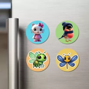Cat, Bird, Firefly, And Dragonfly. Fridge Magnets – 4 Piece Set | 3 Inch Round Wall Fridge Decor (F22881) Cat, Bird, Firefly, And Dragonfly. Fridge Magnets – 4 Piece Set | 3 Inch Round Wall Fridge Decor (F22881)