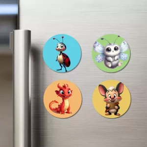Ladybug, Moth, Dragon, And Mouse. Fridge Magnets – 4 Piece Set | 3 Inch Round Wall Fridge Decor (F22900) Ladybug, Moth, Dragon, And Mouse. Fridge Magnets – 4 Piece Set | 3 Inch Round Wall Fridge Decor (F22900)
