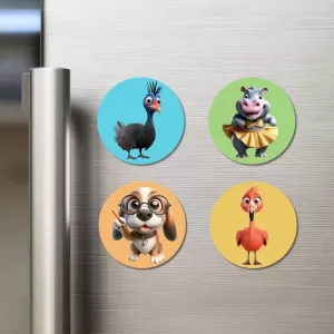 Ostrich, Hippo, Dog, And Chicken. Fridge Magnets – 4 Piece Set | 3 Inch Round Wall Fridge Decor (F22901) Ostrich, Hippo, Dog, And Chicken. Fridge Magnets – 4 Piece Set | 3 Inch Round Wall Fridge Decor (F22901)