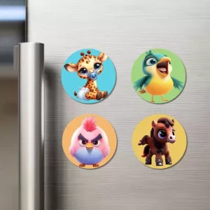 Giraffe, Parrot, Chick, And Horse. Fridge Magnets – 4 Piece Set | 3 Inch Round Wall Fridge Decor (F22904) Giraffe, Parrot, Chick, And Horse. Fridge Magnets – 4 Piece Set | 3 Inch Round Wall Fridge Decor (F22904)