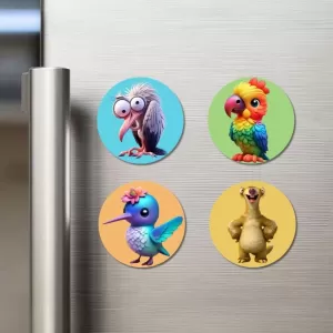 Swan, Parrot, Hummingbird, And Meerkat. Fridge Magnets – 4 Piece Set | 3 Inch Round Wall Fridge Decor (F22905) Swan, Parrot, Hummingbird, And Meerkat. Fridge Magnets – 4 Piece Set | 3 Inch Round Wall Fridge Decor (F22905)