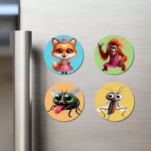 Fox, Orangutan, Housefly, And Mosquito. Fridge Magnets – 4 Piece Set | 3 Inch Round Wall Fridge Decor (F22929) Fox, Orangutan, Housefly, And Mosquito. Fridge Magnets – 4 Piece Set | 3 Inch Round Wall Fridge Decor (F22929)