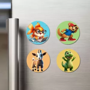 Tiger, Crab, Penguin, And Hedgehog. Fridge Magnets – 4 Piece Set | 3 Inch Round Wall Fridge Decor (F22931) Tiger, Crab, Penguin, And Hedgehog. Fridge Magnets – 4 Piece Set | 3 Inch Round Wall Fridge Decor (F22931)