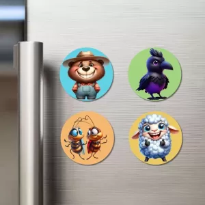 Bear, Crow, Cockroaches, And Sheep. Fridge Magnets – 4 Piece Set | 3 Inch Round Wall Fridge Decor (F22939) Bear, Crow, Cockroaches, And Sheep. Fridge Magnets – 4 Piece Set | 3 Inch Round Wall Fridge Decor (F22939)