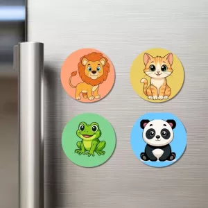 Lion, Cat, Frog, And Panda. Fridge Magnets – 4 Piece Set | 3 Inch Round Wall Fridge Decor (F22950) Lion, Cat, Frog, And Panda. Fridge Magnets – 4 Piece Set | 3 Inch Round Wall Fridge Decor (F22950)