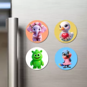 Elephant, Duck, Monster, And Parrot. Fridge Magnets – 4 Piece Set | 3 Inch Round Wall Fridge Decor (F22954) Elephant, Duck, Monster, And Parrot. Fridge Magnets – 4 Piece Set | 3 Inch Round Wall Fridge Decor (F22954)