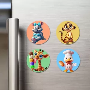 Rhino, Meerkat, Giraffe, And Duck. Fridge Magnets – 4 Piece Set | 3 Inch Round Wall Fridge Decor (F22955) Rhino, Meerkat, Giraffe, And Duck. Fridge Magnets – 4 Piece Set | 3 Inch Round Wall Fridge Decor (F22955)