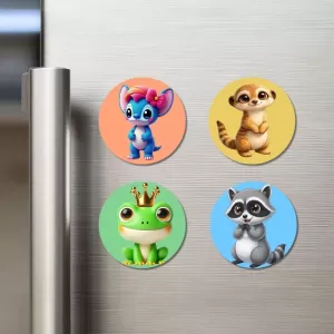 Alien, Meerkat, Frog, And Raccoon. Fridge Magnets – 4 Piece Set | 3 Inch Round Wall Fridge Decor (F22964) Alien, Meerkat, Frog, And Raccoon. Fridge Magnets – 4 Piece Set | 3 Inch Round Wall Fridge Decor (F22964)