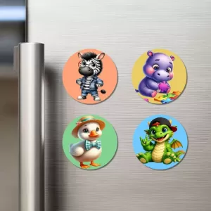 Zebra, Hippo, Duck, Dragon Fridge Magnets – 4 Piece Set | 3 Inch Round Wall Fridge Decor (F22971) Zebra, Hippo, Duck, Dragon Fridge Magnets – 4 Piece Set | 3 Inch Round Wall Fridge Decor (F22971)