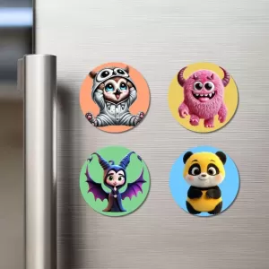 Owl, Monster, Bat, And Panda. Fridge Magnets – 4 Piece Set | 3 Inch Round Wall Fridge Decor (F22972) Owl, Monster, Bat, And Panda. Fridge Magnets – 4 Piece Set | 3 Inch Round Wall Fridge Decor (F22972)