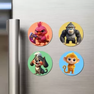 Bird, Gorilla, Dog, And Monkey. Fridge Magnets – 4 Piece Set | 3 Inch Round Wall Fridge Decor (F22974) Bird, Gorilla, Dog, And Monkey. Fridge Magnets – 4 Piece Set | 3 Inch Round Wall Fridge Decor (F22974)