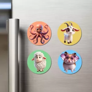Octopus, Goat, Sheep, And Hamster. Fridge Magnets – 4 Piece Set | 3 Inch Round Wall Fridge Decor (F22976) Octopus, Goat, Sheep, And Hamster. Fridge Magnets – 4 Piece Set | 3 Inch Round Wall Fridge Decor (F22976)