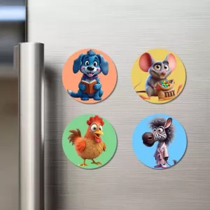 Dog, Mouse, Chicken, And Zebra. Fridge Magnets – 4 Piece Set | 3 Inch Round Wall Fridge Decor (F22977) Dog, Mouse, Chicken, And Zebra. Fridge Magnets – 4 Piece Set | 3 Inch Round Wall Fridge Decor (F22977)