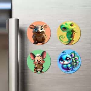 Opossum, Chameleon, Mouse, And Peacock. Fridge Magnets – 4 Piece Set | 3 Inch Round Wall Fridge Decor (F22983) Opossum, Chameleon, Mouse, And Peacock. Fridge Magnets – 4 Piece Set | 3 Inch Round Wall Fridge Decor (F22983)