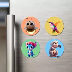 Bee, Hummingbird, Alien, And Vulture. Fridge Magnets – 4 Piece Set | 3 Inch Round Wall Fridge Decor (F22985) Bee, Hummingbird, Alien, And Vulture. Fridge Magnets – 4 Piece Set | 3 Inch Round Wall Fridge Decor (F22985)