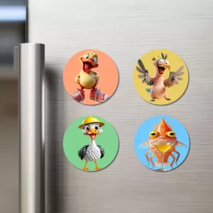 Duck, Eagle, Stork, And Fish. Fridge Magnets – 4 Piece Set | 3 Inch Round Wall Fridge Decor (F22990) Duck, Eagle, Stork, And Fish. Fridge Magnets – 4 Piece Set | 3 Inch Round Wall Fridge Decor (F22990)