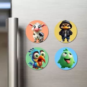 Cow, Duck, Bird, And Alien. Fridge Magnets – 4 Piece Set | 3 Inch Round Wall Fridge Decor (F22998) Cow, Duck, Bird, And Alien. Fridge Magnets – 4 Piece Set | 3 Inch Round Wall Fridge Decor (F22998)