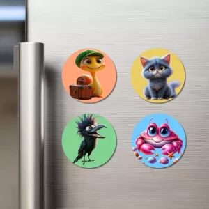 Snake, Cat, Crow, And Crab. Fridge Magnets – 4 Piece Set | 3 Inch Round Wall Fridge Decor (F23004) Snake, Cat, Crow, And Crab. Fridge Magnets – 4 Piece Set | 3 Inch Round Wall Fridge Decor (F23004)