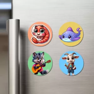 Shrimp, Stingray, Cat, And Goat. Fridge Magnets – 4 Piece Set | 3 Inch Round Wall Fridge Decor (F23013) Shrimp, Stingray, Cat, And Goat. Fridge Magnets – 4 Piece Set | 3 Inch Round Wall Fridge Decor (F23013)