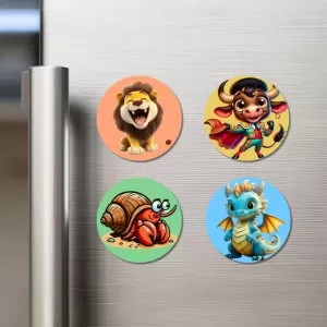 Lion, Bull, Crab, And Dragon. Fridge Magnets – 4 Piece Set | 3 Inch Round Wall Fridge Decor (F23017) Lion, Bull, Crab, And Dragon. Fridge Magnets – 4 Piece Set | 3 Inch Round Wall Fridge Decor (F23017)