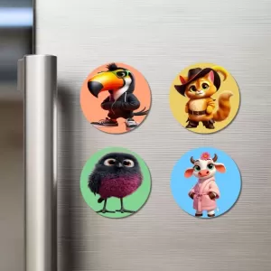 Toucan, Squirrel, Bird, And Cow. Fridge Magnets – 4 Piece Set | 3 Inch Round Wall Fridge Decor (F23018) Toucan, Squirrel, Bird, And Cow. Fridge Magnets – 4 Piece Set | 3 Inch Round Wall Fridge Decor (F23018)