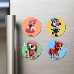 Flamingo, Toucan, Parrot, Horse Fridge Magnets – 4 Piece Set | 3 Inch Round Wall Fridge Decor (F23028) Flamingo, Toucan, Parrot, Horse Fridge Magnets – 4 Piece Set | 3 Inch Round Wall Fridge Decor (F23028)