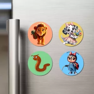 Lion, Dog, Centipede, And Ladybug. Fridge Magnets – 4 Piece Set | 3 Inch Round Wall Fridge Decor (F23042) Lion, Dog, Centipede, And Ladybug. Fridge Magnets – 4 Piece Set | 3 Inch Round Wall Fridge Decor (F23042)