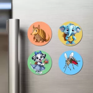 Armadillo, Elephant, Dog, And Mosquito. Fridge Magnets – 4 Piece Set | 3 Inch Round Wall Fridge Decor (F23044) Armadillo, Elephant, Dog, And Mosquito. Fridge Magnets – 4 Piece Set | 3 Inch Round Wall Fridge Decor (F23044)