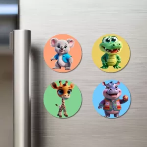 Koala, Crocodile, Giraffe, And Hippo. Fridge Magnets – 4 Piece Set | 3 Inch Round Wall Fridge Decor (F23050) Koala, Crocodile, Giraffe, And Hippo. Fridge Magnets – 4 Piece Set | 3 Inch Round Wall Fridge Decor (F23050)