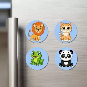 Lion, Cat, Frog, And Panda. Fridge Magnets – 4 Piece Set | 3 Inch Round Wall Fridge Decor (F23051) Lion, Cat, Frog, And Panda. Fridge Magnets – 4 Piece Set | 3 Inch Round Wall Fridge Decor (F23051)