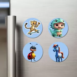 Leopard, Dinosaur, Ladybug, And Pony. Fridge Magnets – 4 Piece Set | 3 Inch Round Wall Fridge Decor (F23055) Leopard, Dinosaur, Ladybug, And Pony. Fridge Magnets – 4 Piece Set | 3 Inch Round Wall Fridge Decor (F23055)