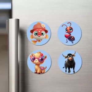 Goldfish, Ant, Camel, And Bull. Fridge Magnets – 4 Piece Set | 3 Inch Round Wall Fridge Decor (F23059) Goldfish, Ant, Camel, And Bull. Fridge Magnets – 4 Piece Set | 3 Inch Round Wall Fridge Decor (F23059)