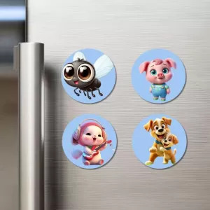 Fly, Pig, Mouse, And Dog. Fridge Magnets – 4 Piece Set | 3 Inch Round Wall Fridge Decor (F23066) Fly, Pig, Mouse, And Dog. Fridge Magnets – 4 Piece Set | 3 Inch Round Wall Fridge Decor (F23066)