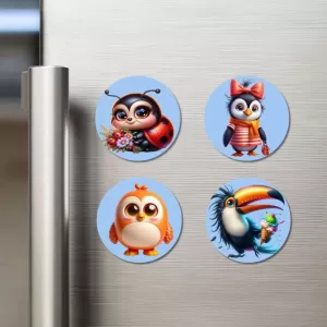 Ladybug, Penguin, Chick, And Toucan. Fridge Magnets – 4 Piece Set | 3 Inch Round Wall Fridge Decor (F23074) Ladybug, Penguin, Chick, And Toucan. Fridge Magnets – 4 Piece Set | 3 Inch Round Wall Fridge Decor (F23074)