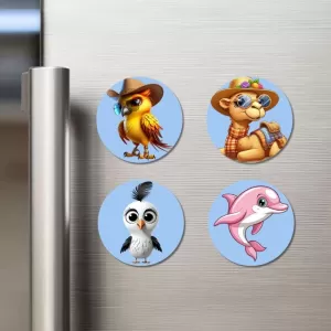 Bird, Camel, Seagull, And Dolphin. Fridge Magnets – 4 Piece Set | 3 Inch Round Wall Fridge Decor (F23075) Bird, Camel, Seagull, And Dolphin. Fridge Magnets – 4 Piece Set | 3 Inch Round Wall Fridge Decor (F23075)