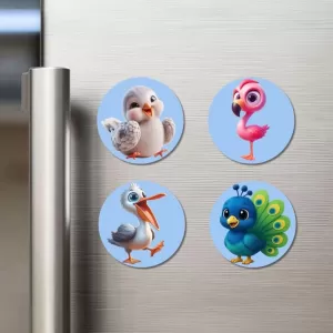 Bird, Flamingo, Pelican, And Peacock. Fridge Magnets – 4 Piece Set | 3 Inch Round Wall Fridge Decor (F23085) Bird, Flamingo, Pelican, And Peacock. Fridge Magnets – 4 Piece Set | 3 Inch Round Wall Fridge Decor (F23085)