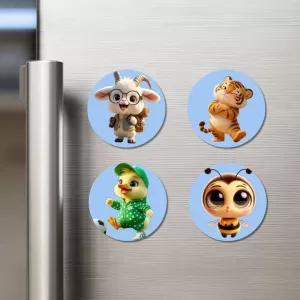 Goat, Tiger, Duck, And Bee. Fridge Magnets Ã¢â‚¬â€œ 4 Piece Set | 3 Inch Round Wall Fridge Decor (F23088)