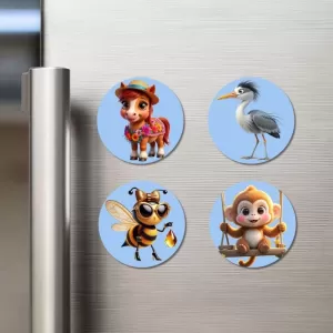 Bee, Pig, Panda, And Koala. Fridge Magnets – 4 Piece Set | 3 Inch Round Wall Fridge Decor (F23091) Bee, Pig, Panda, And Koala. Fridge Magnets – 4 Piece Set | 3 Inch Round Wall Fridge Decor (F23091)