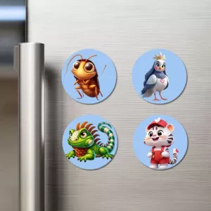 Cockroach, Pigeon, Iguana, And Tiger. Fridge Magnets – 4 Piece Set | 3 Inch Round Wall Fridge Decor (F23096) Cockroach, Pigeon, Iguana, And Tiger. Fridge Magnets – 4 Piece Set | 3 Inch Round Wall Fridge Decor (F23096)