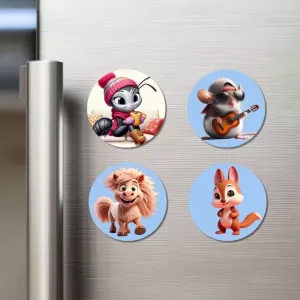 Ant, Pony, Dragon, And Rabbit. Fridge Magnets Ã¢â‚¬â€œ 4 Piece Set | 3 Inch Round Wall Fridge Decor (F23105)